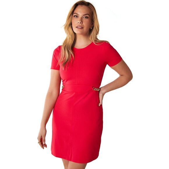Michael Kors Womens Short-Sleeve Dress 0X Pink Chain Belt - Picture 1 of 3